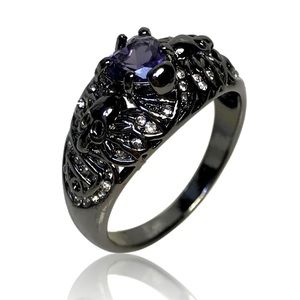 Gothic Vintage Purple Heart Black Skeleton Skull Ring
